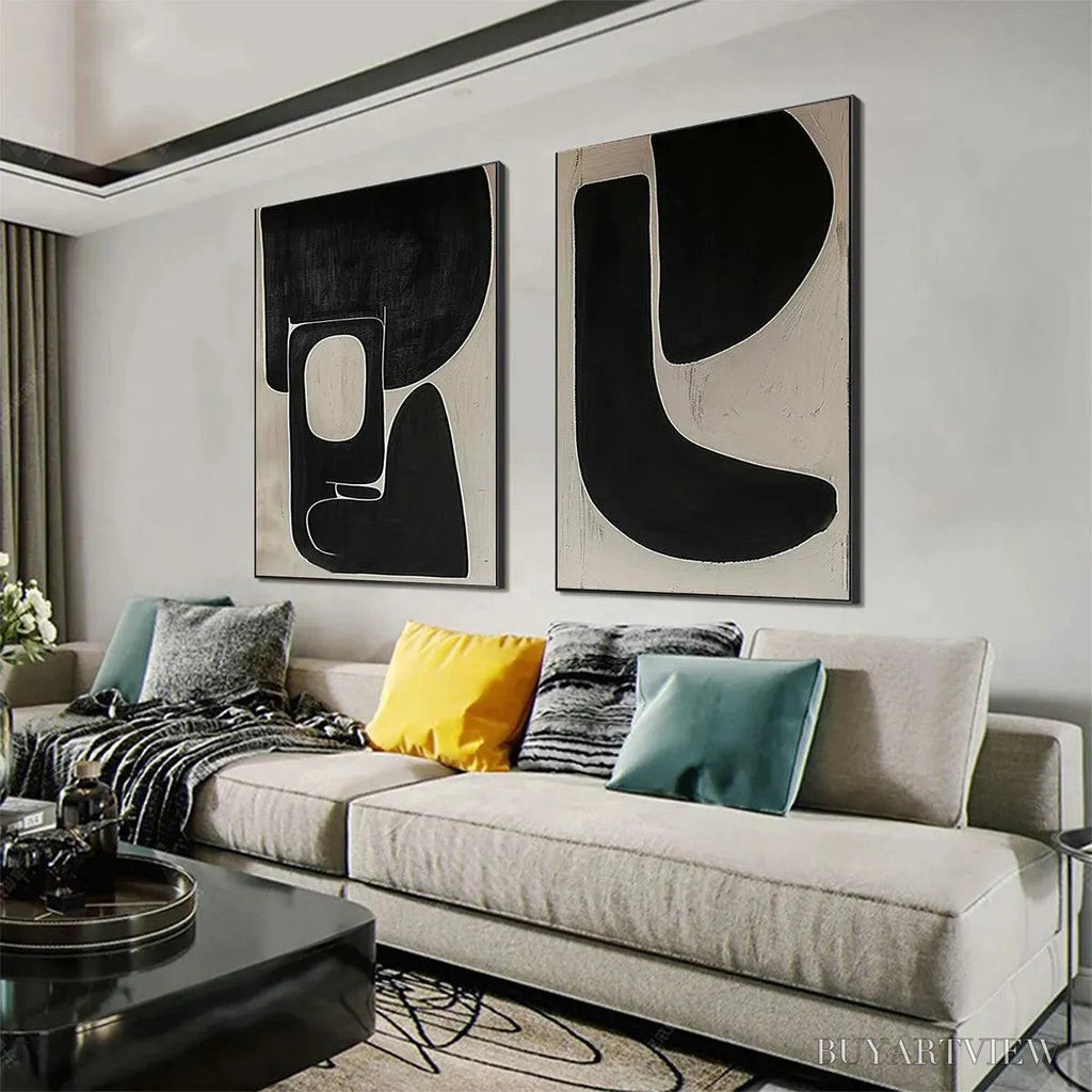 ARTOVITAS Black & Beige Abstract Diptych Ii – Abstract Painting Set of 2, Vertical - image 4