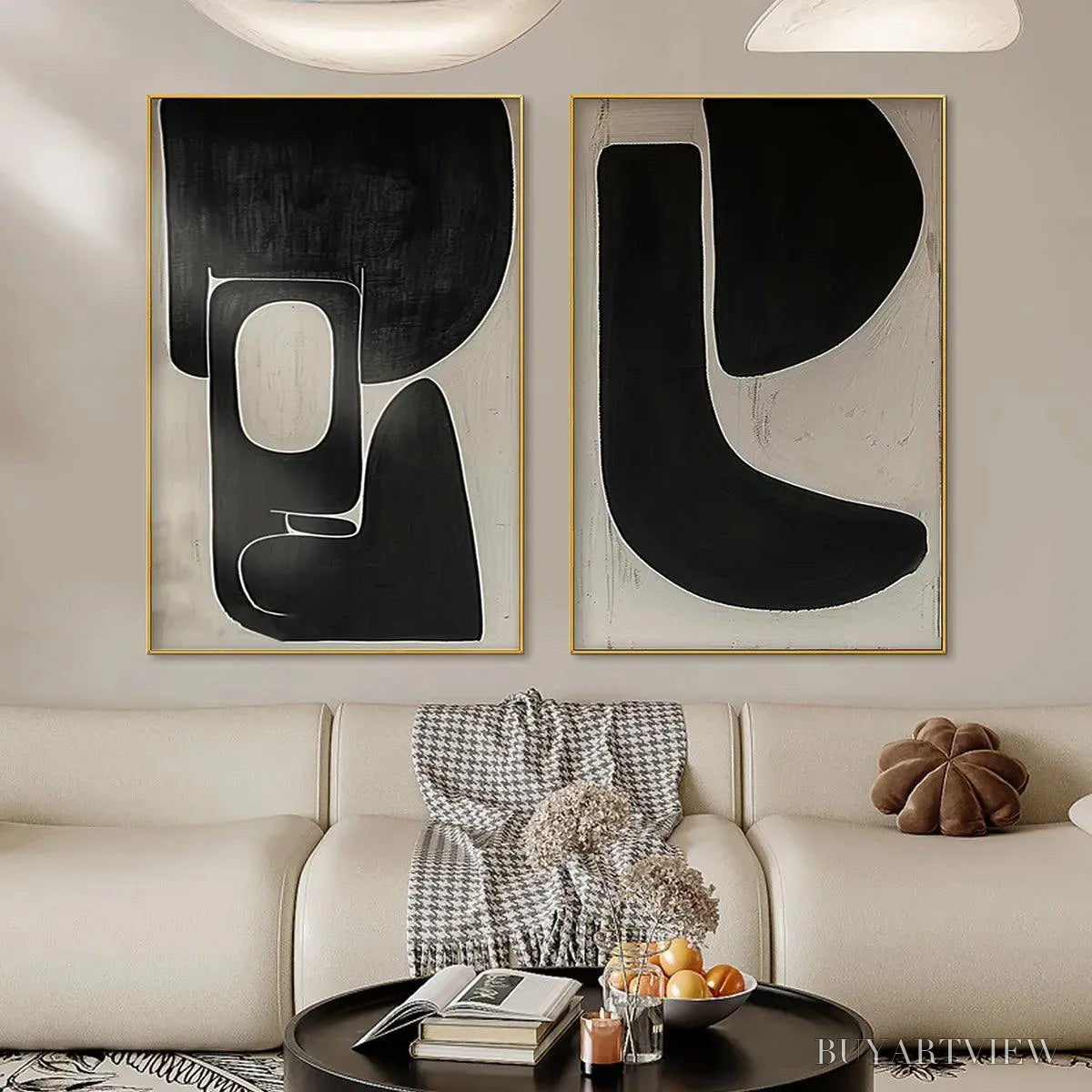 ARTOVITAS Black & Beige Abstract Diptych Ii – Abstract Painting Set of 2, Vertical - image 5