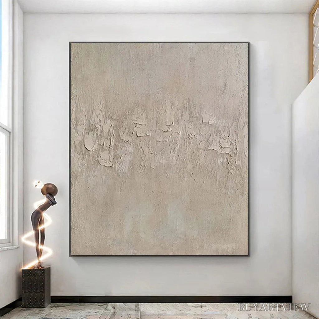 ARTOVITAS Textured Beige Abstract – Minimalist Textured Painting, Square - image 2