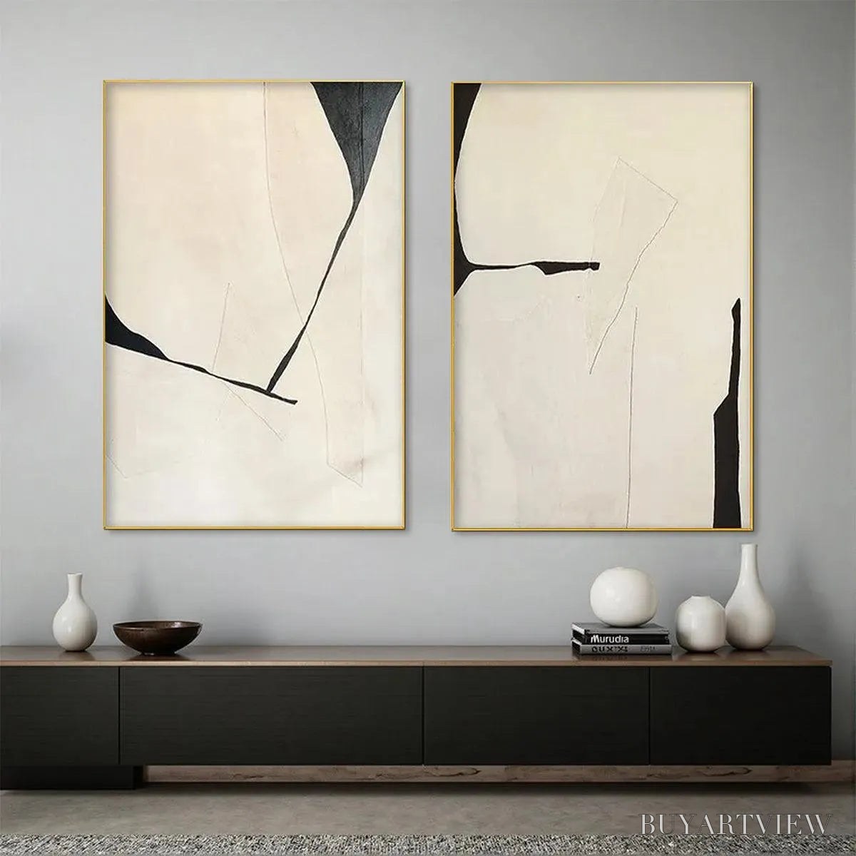 ARTOVITAS Minimalist Abstract Diptych – Abstract Minimalist Painting Set of 2, Vertical - image 2
