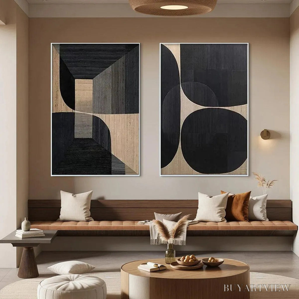 ARTOVITAS Minimalist Geometric Diptych – Abstract Geometric Painting Set of 2, Square - image 2