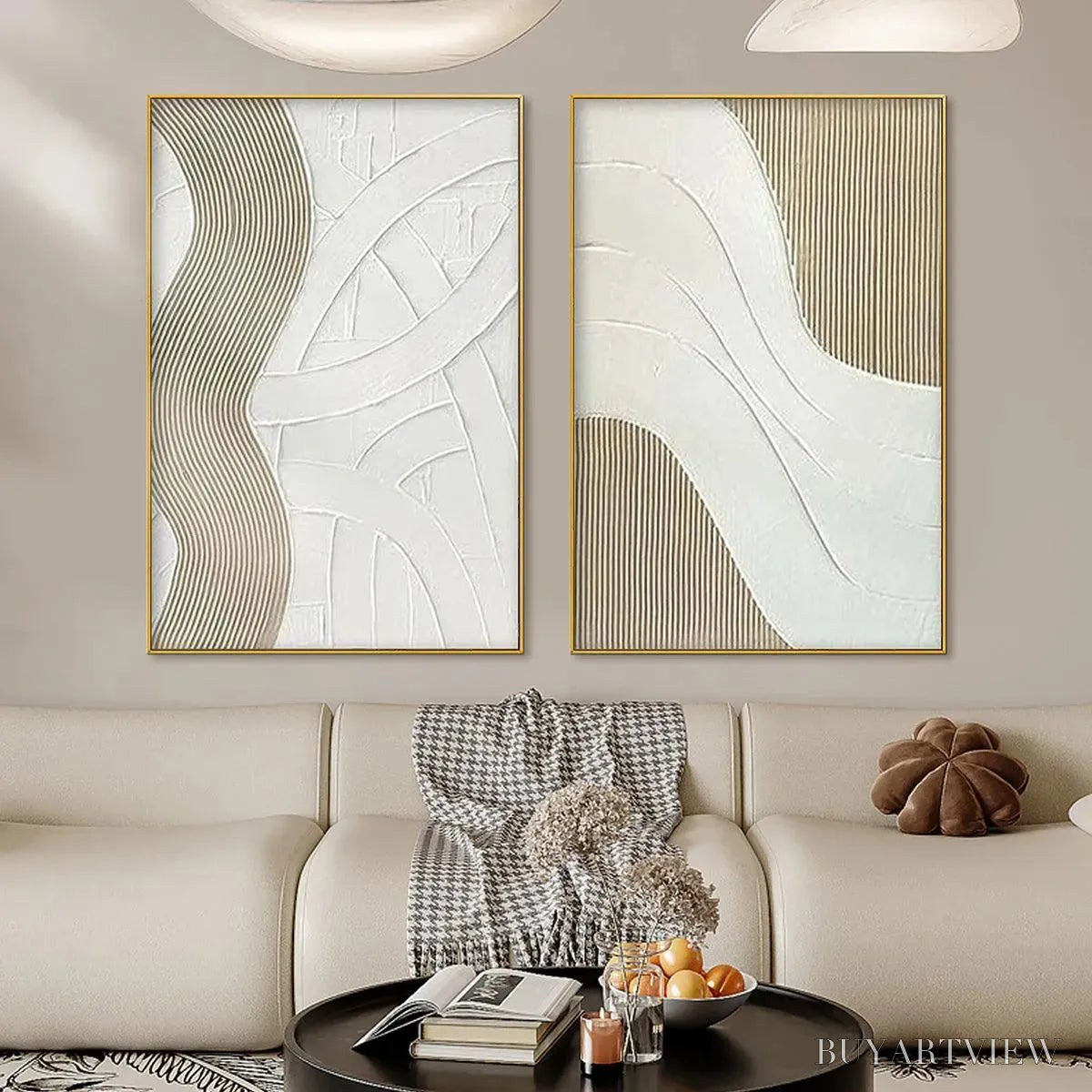 ARTOVITAS Textured White Lines Diptych – Minimalist Textured Painting Set of 2, Square - image 4