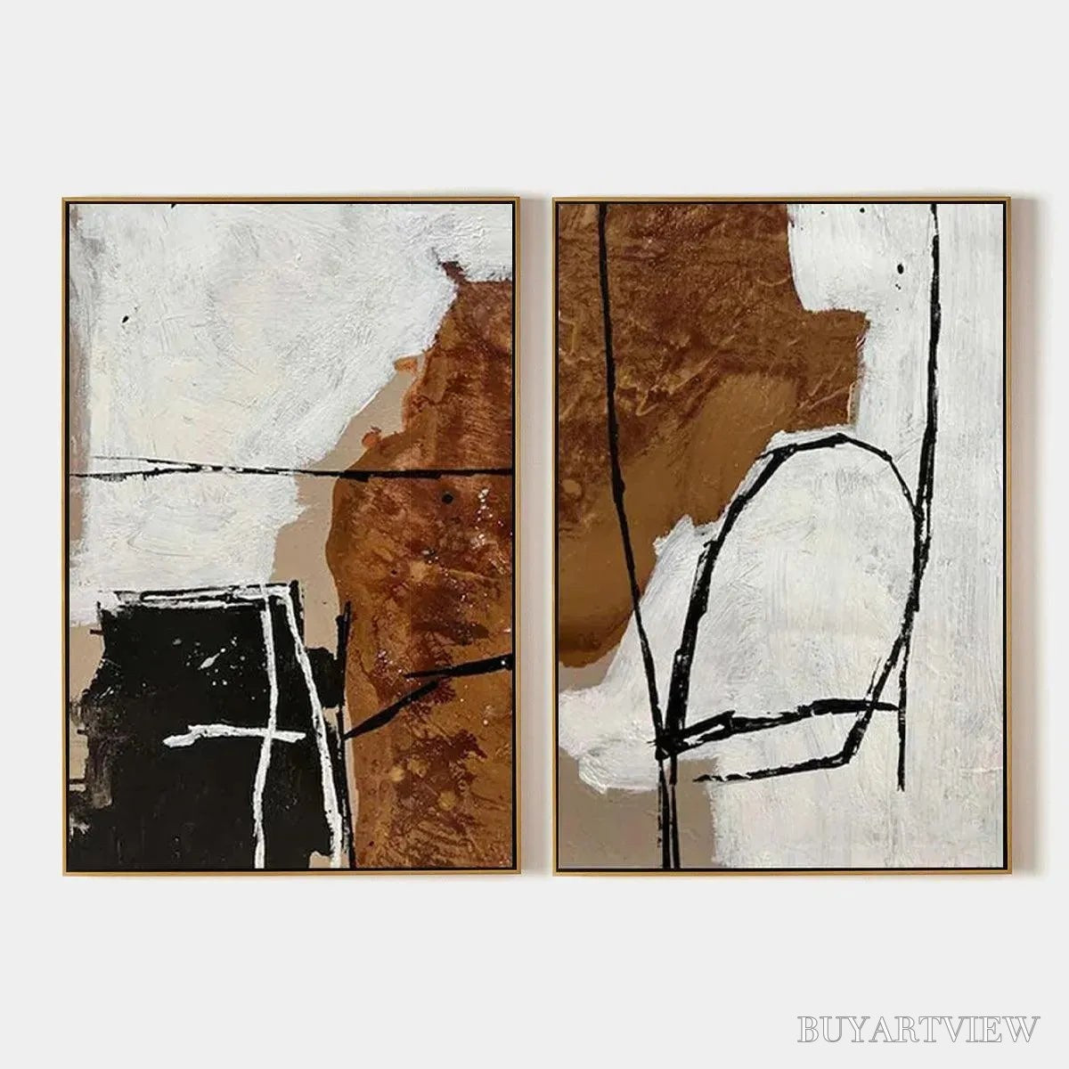 ARTOVITAS Brown & White Abstract Diptych – Abstract Painting Set of 2, Vertical - image 1