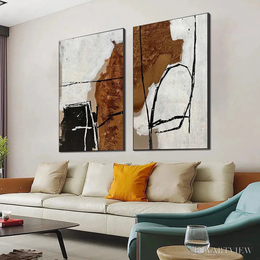 ARTOVITAS Brown & White Abstract Diptych – Abstract Painting Set of 2, Vertical - image 4