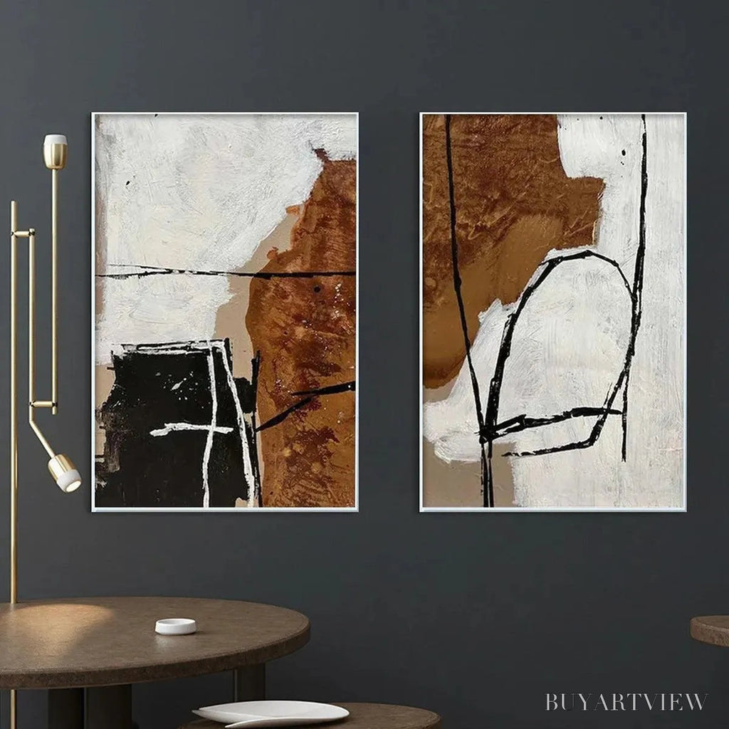 ARTOVITAS Brown & White Abstract Diptych – Abstract Painting Set of 2, Vertical - image 5