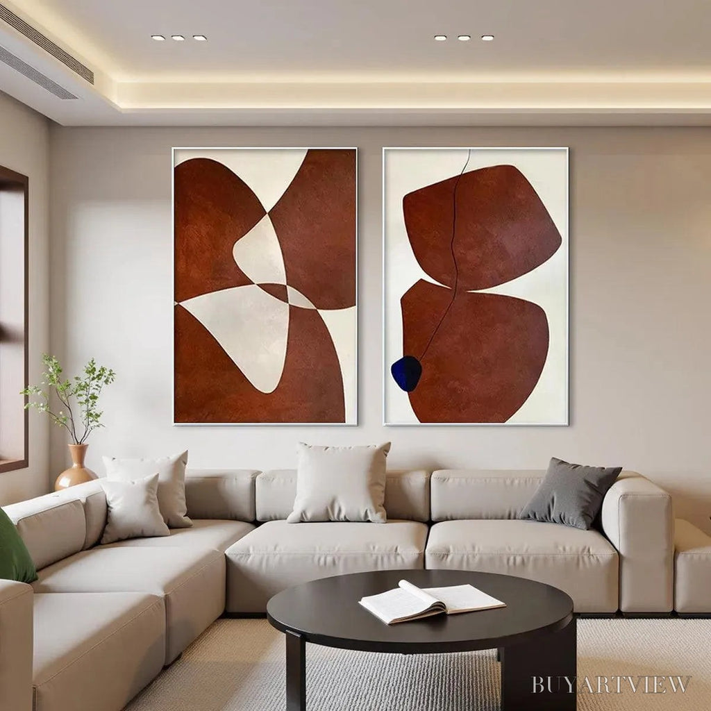 ARTOVITAS Brown Abstract Diptych – Abstract Painting Set of 2, Vertical - image 2