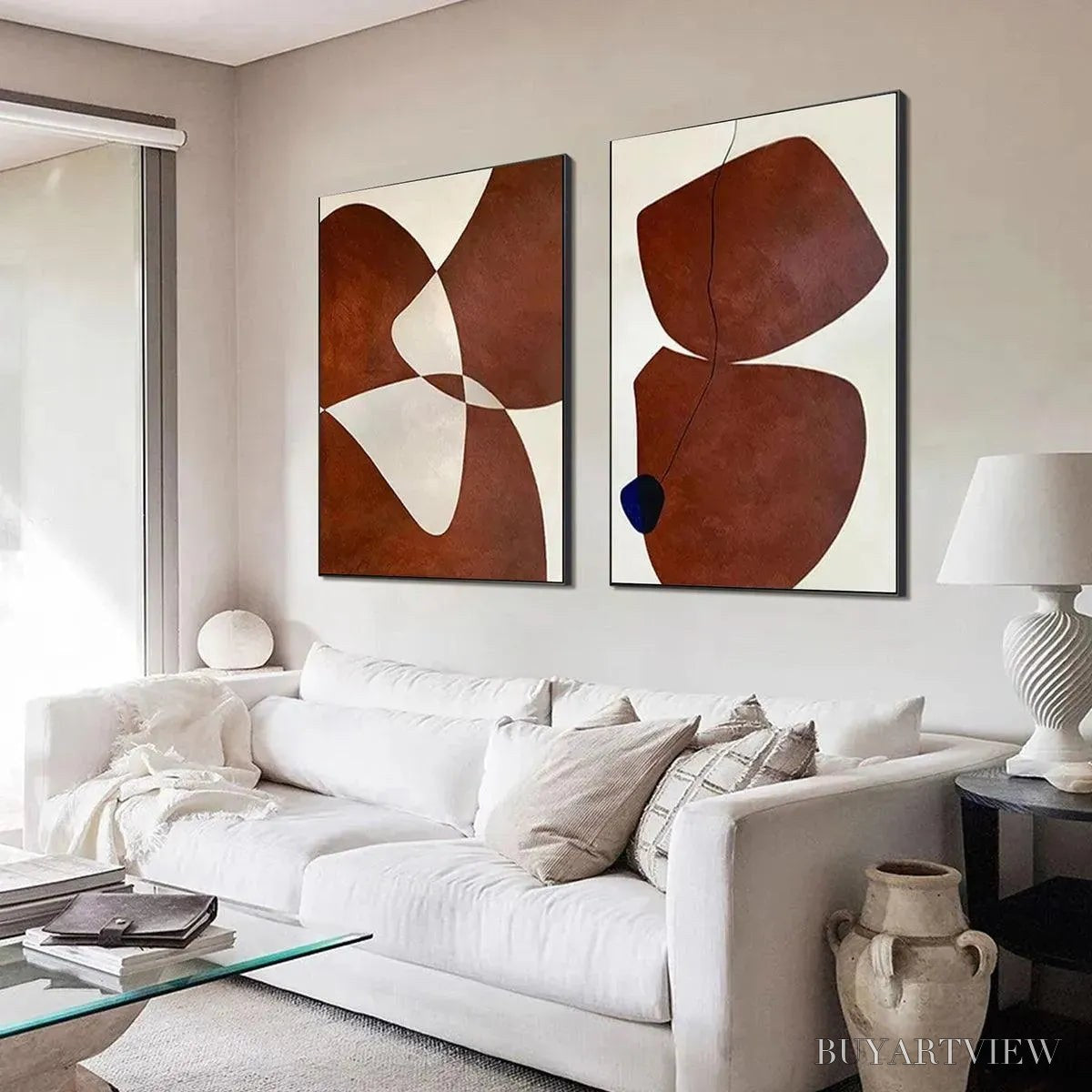 ARTOVITAS Brown Abstract Diptych – Abstract Painting Set of 2, Vertical - image 4