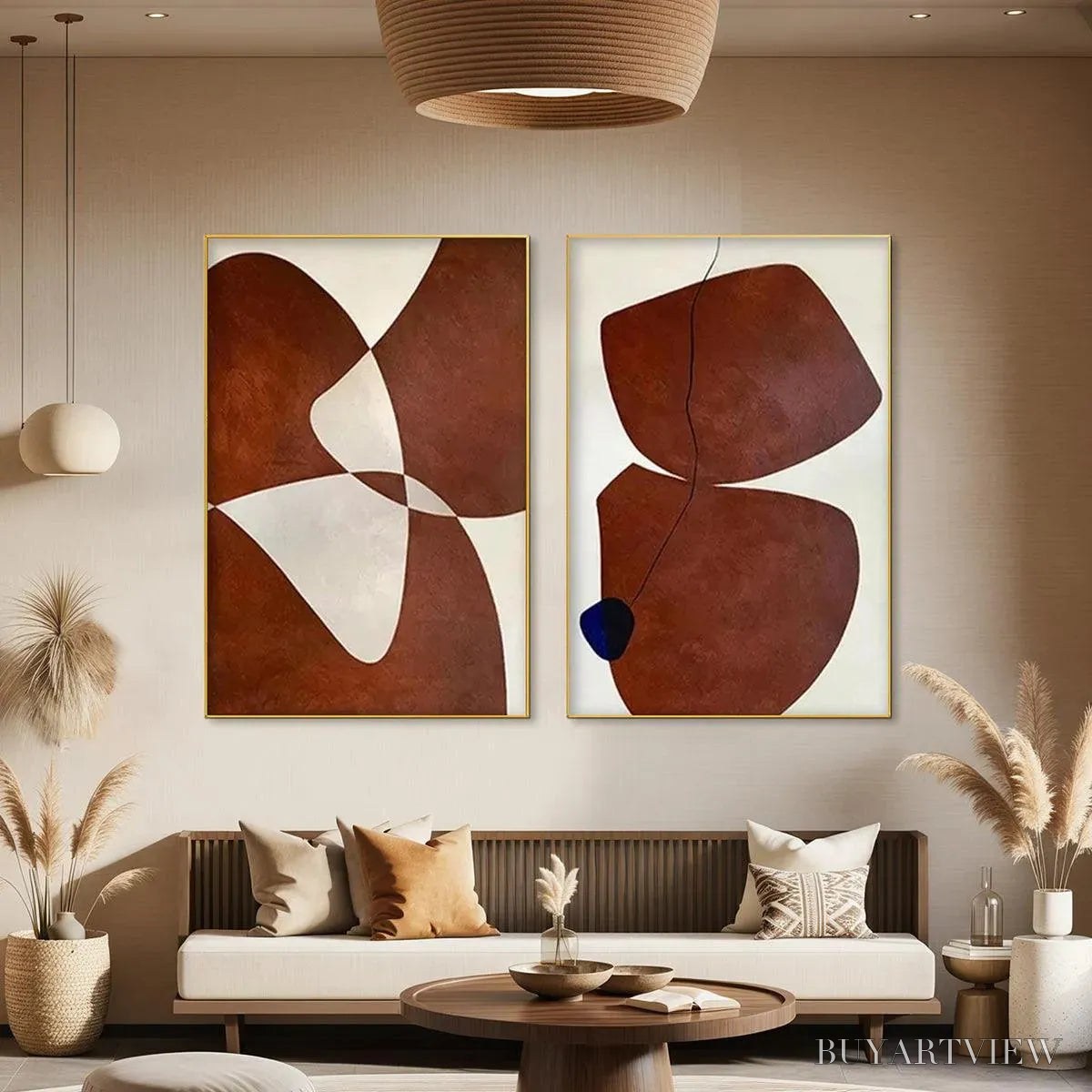 ARTOVITAS Brown Abstract Diptych – Abstract Painting Set of 2, Vertical - image 5