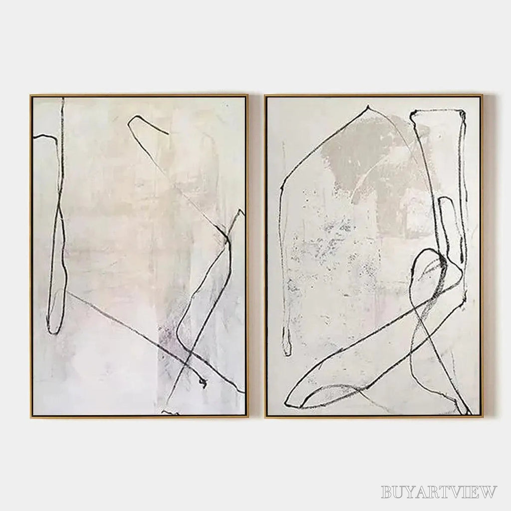 ARTOVITAS Minimalist Abstract Diptych – Beige Abstract Painting Set of 2 - image 1