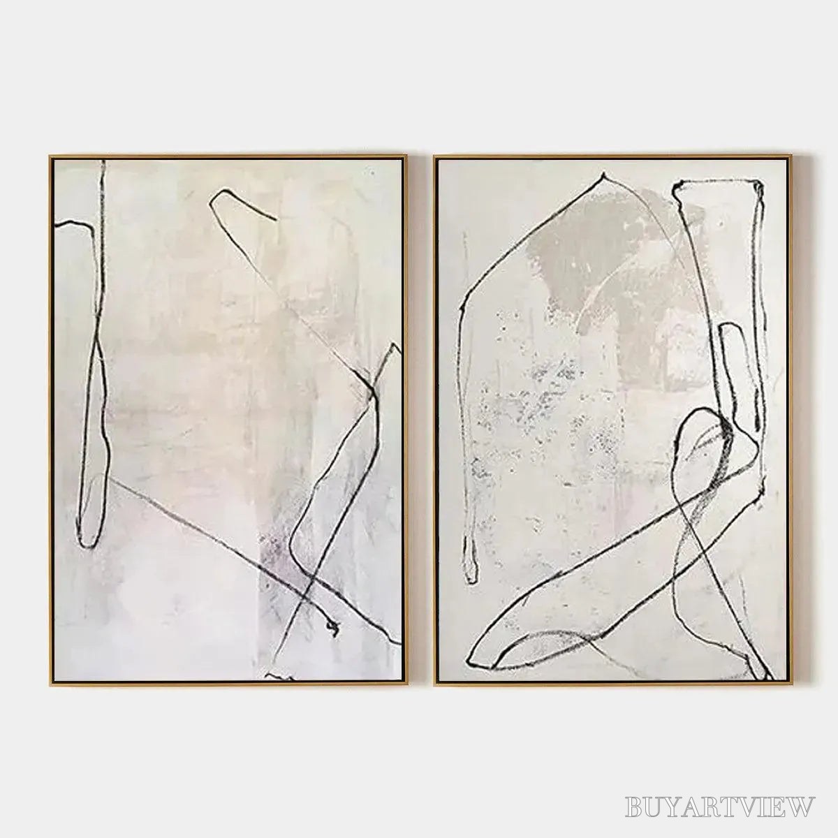 ARTOVITAS Minimalist Abstract Diptych – Beige Abstract Painting Set of 2 - image 1