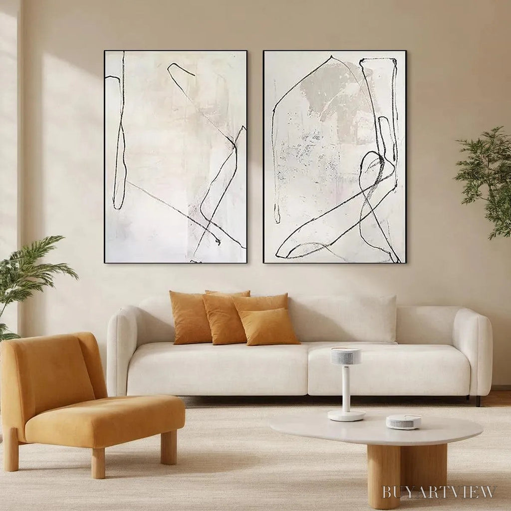 ARTOVITAS Minimalist Abstract Diptych – Beige Abstract Painting Set of 2 - image 2