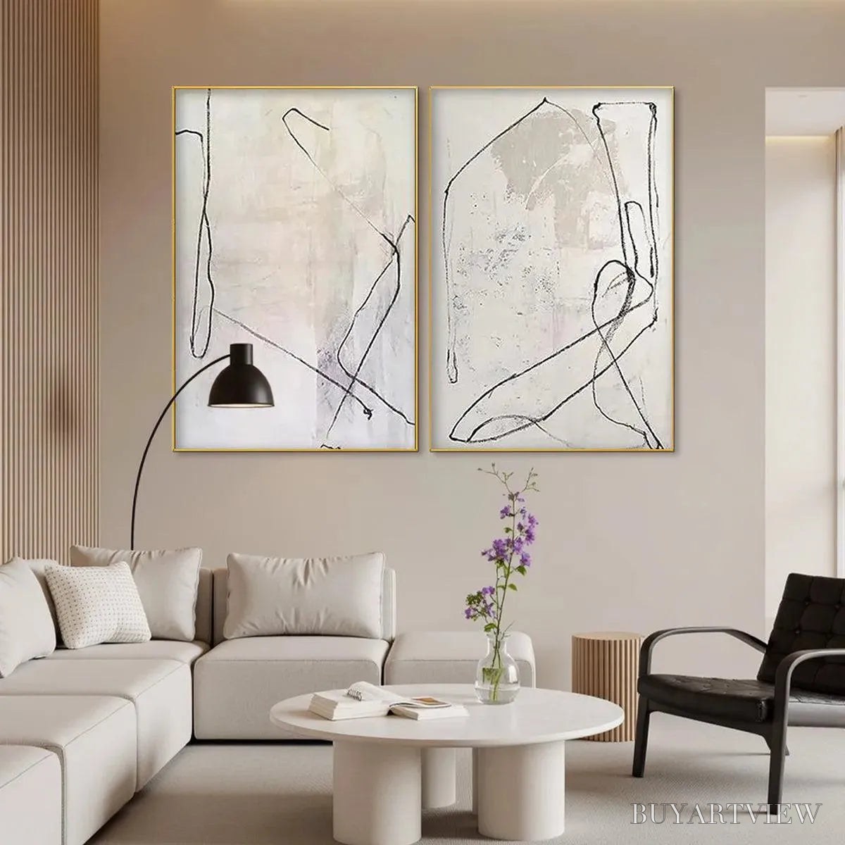 ARTOVITAS Minimalist Abstract Diptych – Beige Abstract Painting Set of 2 - image 5