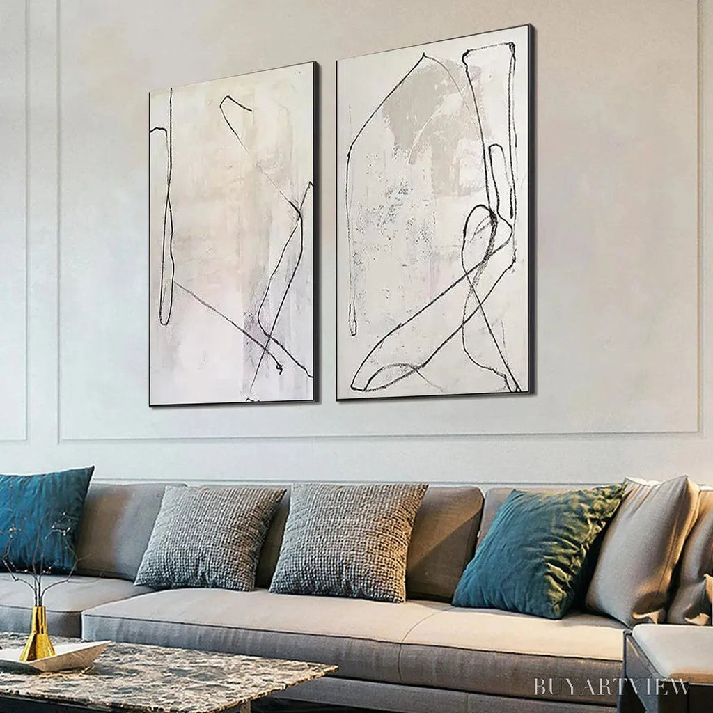 ARTOVITAS Minimalist Abstract Diptych – Beige Abstract Painting Set of 2 - image 6