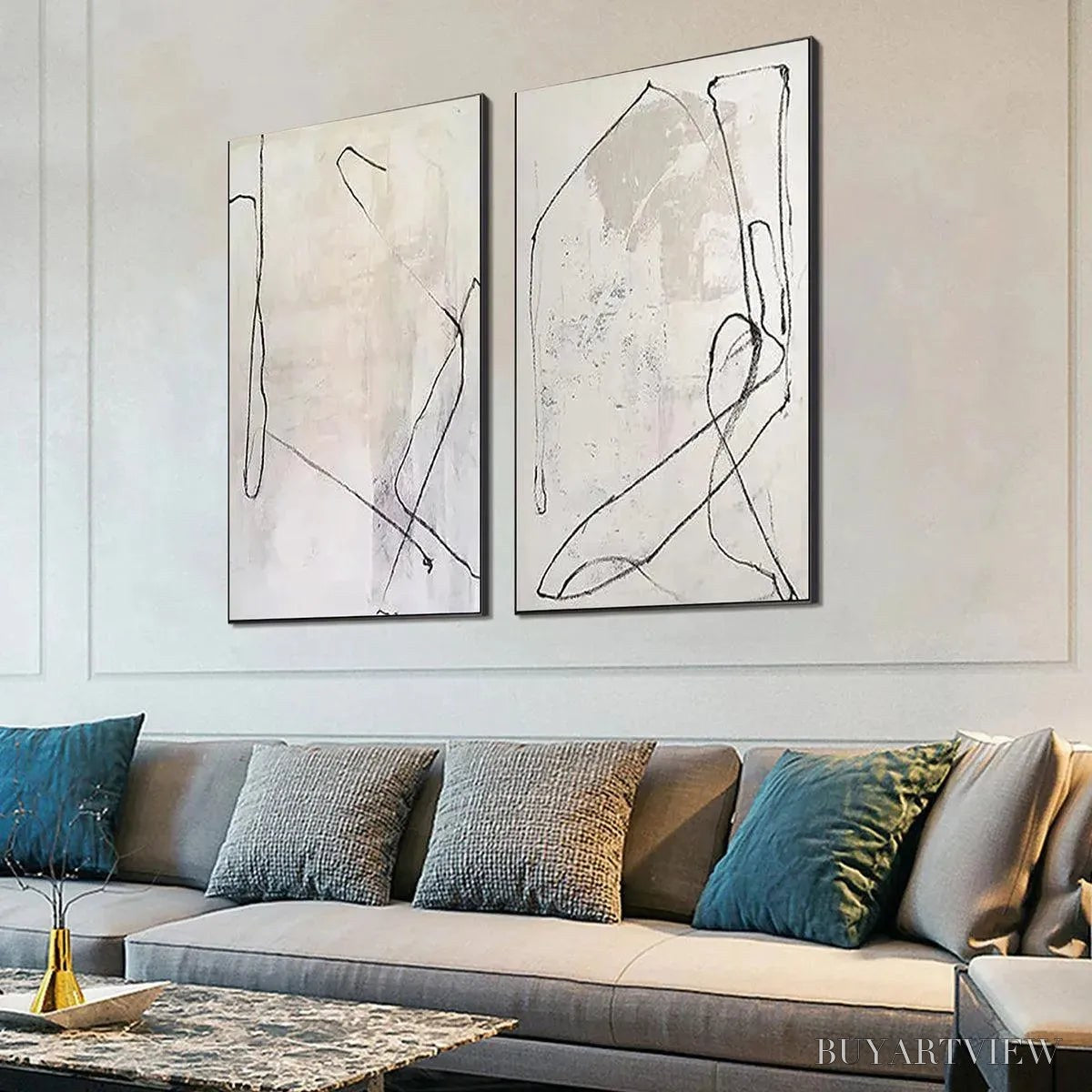 ARTOVITAS Minimalist Abstract Diptych – Beige Abstract Painting Set of 2 - image 6