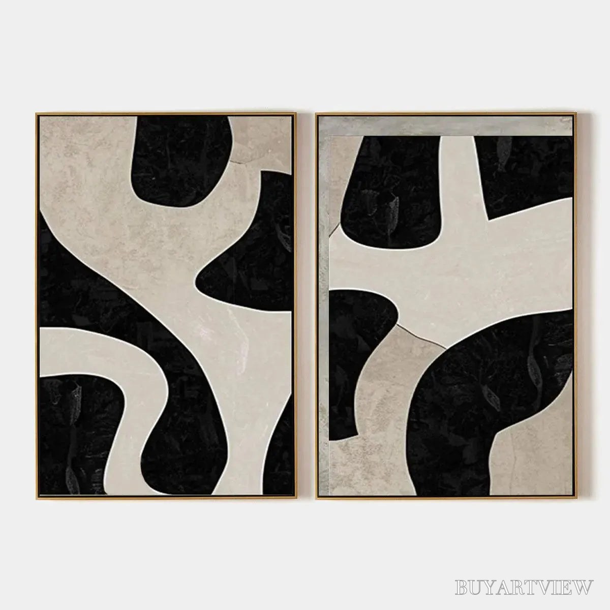 ARTOVITAS Black & Beige Abstract Diptych – Abstract Painting Set of 2, Vertical - image 1