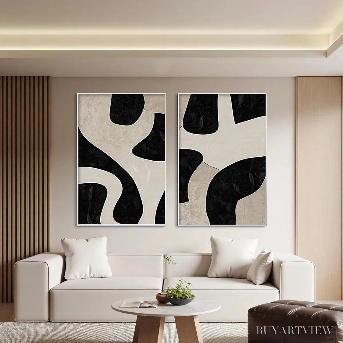 ARTOVITAS Black & Beige Abstract Diptych – Abstract Painting Set of 2, Vertical - image 2