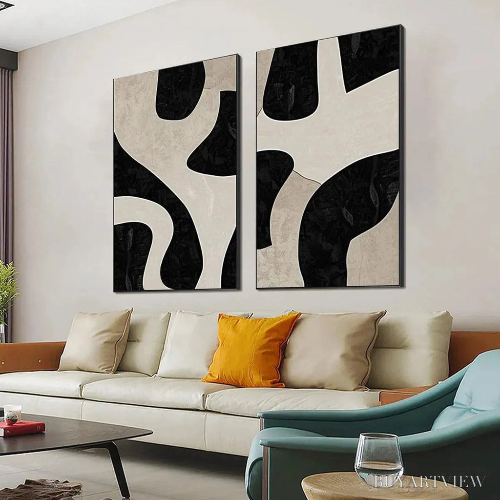 ARTOVITAS Black & Beige Abstract Diptych – Abstract Painting Set of 2, Vertical - image 4