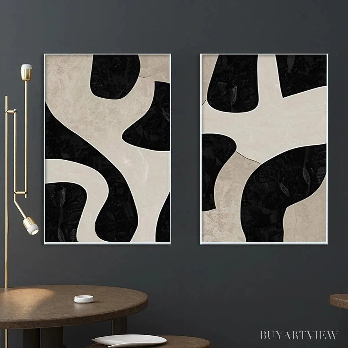 ARTOVITAS Black & Beige Abstract Diptych – Abstract Painting Set of 2, Vertical - image 5