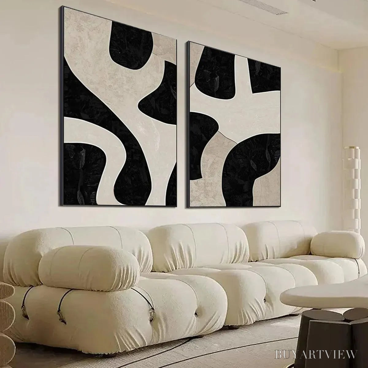 ARTOVITAS Black & Beige Abstract Diptych – Abstract Painting Set of 2, Vertical - image 6