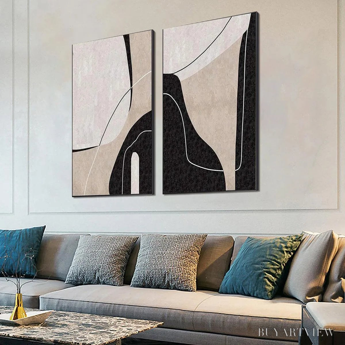 ARTOVITAS Abstract Minimalist Diptych – Abstract Painting Set of 2, Vertical - image 6