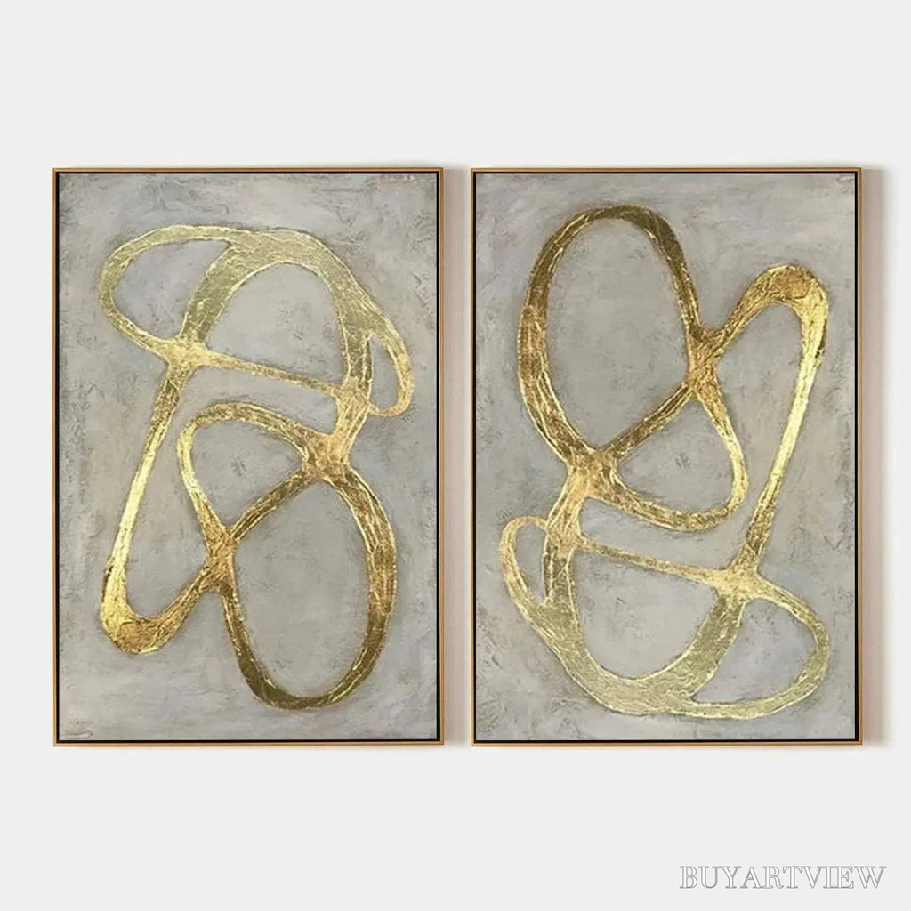 ARTOVITAS Golden Abstract Diptych – Abstract Painting Set of 2, Vertical - image 1