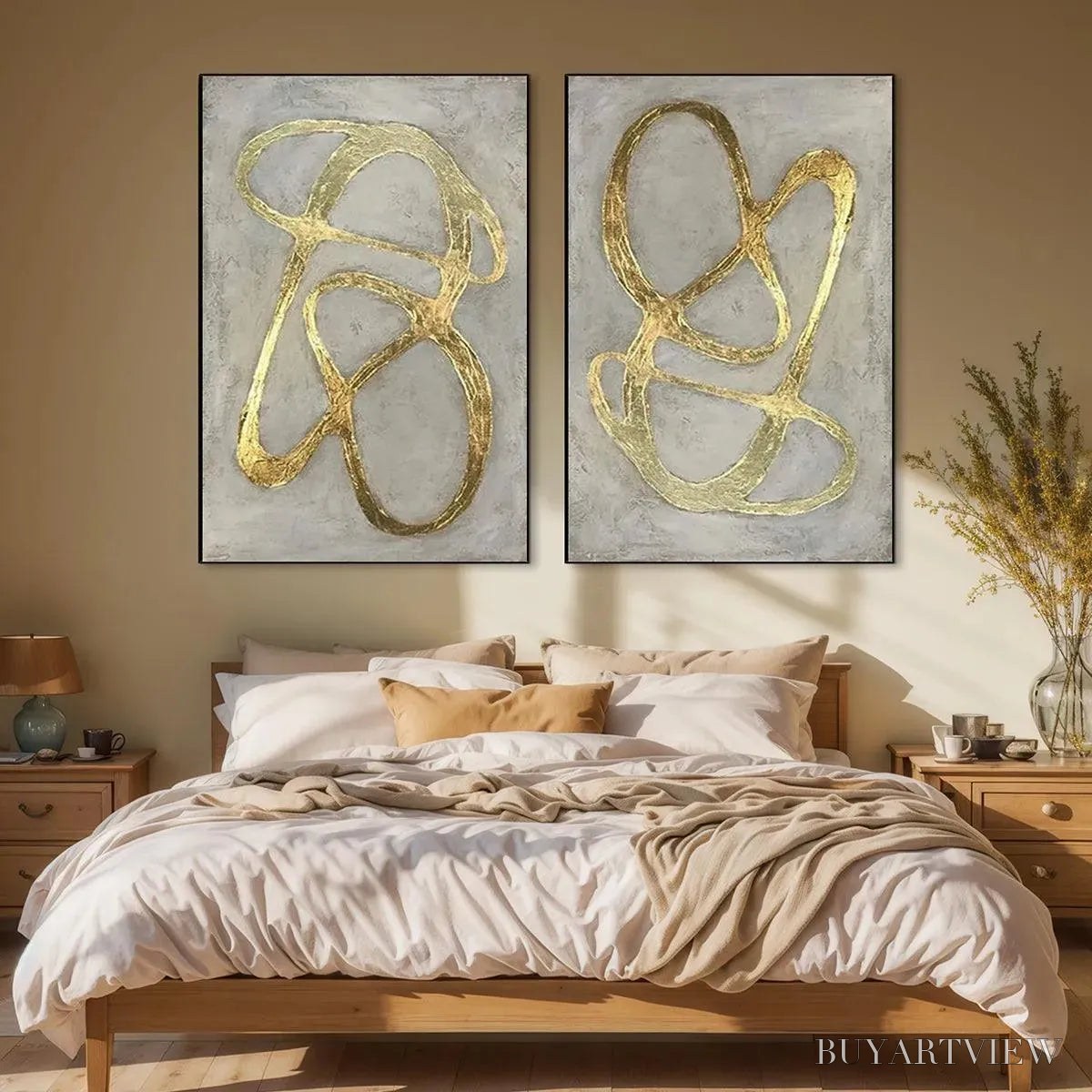ARTOVITAS Golden Abstract Diptych – Abstract Painting Set of 2, Vertical - image 4