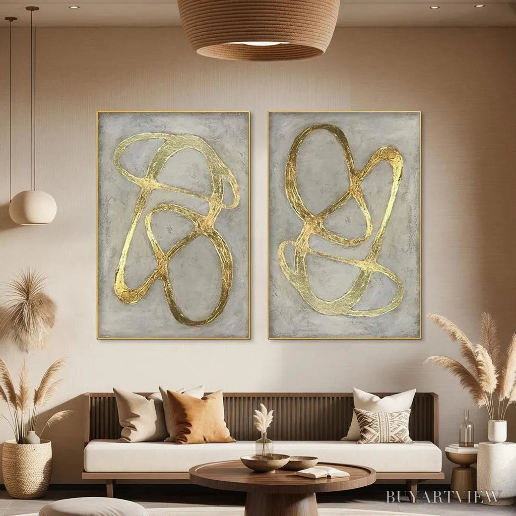 ARTOVITAS Golden Abstract Diptych – Abstract Painting Set of 2, Vertical - image 5