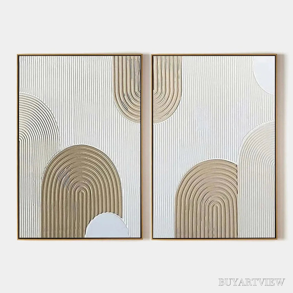 ARTOVITAS Beige Textured Arches Diptych – Textured Abstract Painting Set of 2, Vertical - image 1