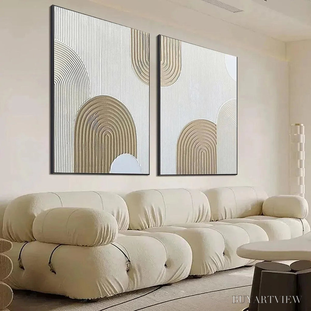 ARTOVITAS Beige Textured Arches Diptych – Textured Abstract Painting Set of 2, Vertical - image 4