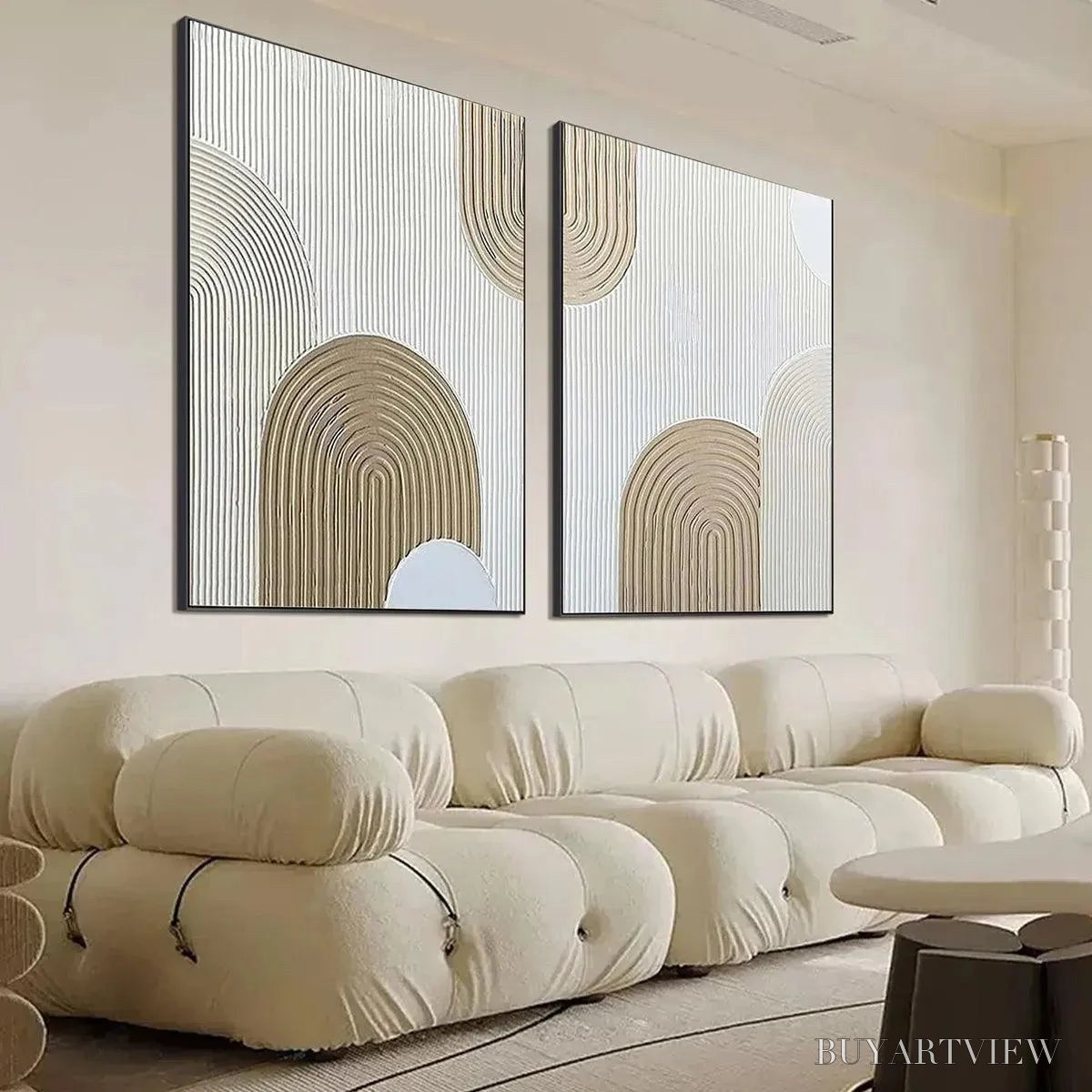 ARTOVITAS Beige Textured Arches Diptych – Textured Abstract Painting Set of 2, Vertical - image 4