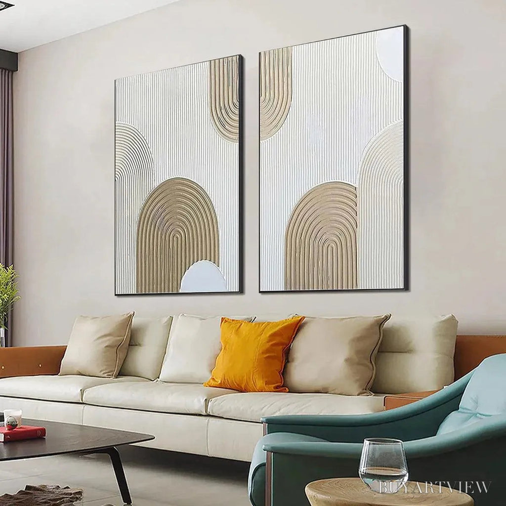 ARTOVITAS Beige Textured Arches Diptych – Textured Abstract Painting Set of 2, Vertical - image 5