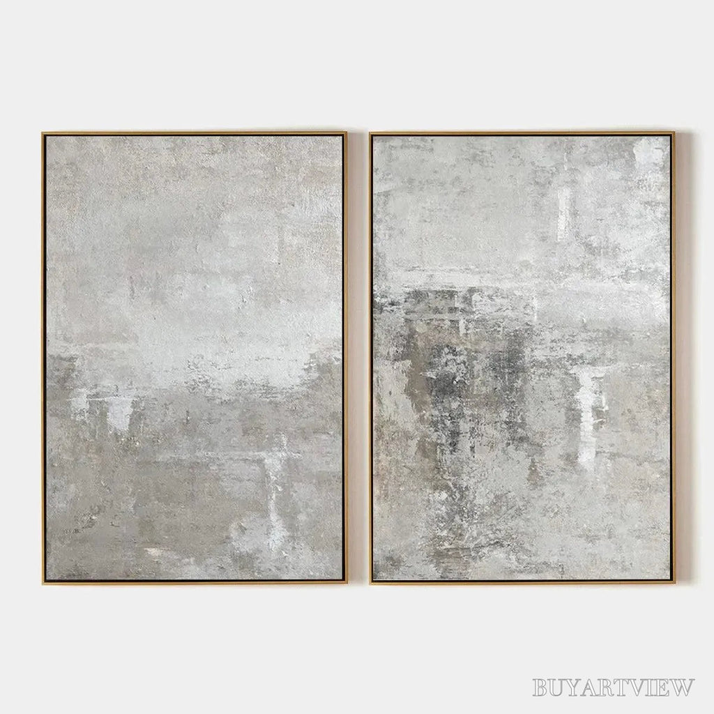 ARTOVITAS Grey Abstract Textured Diptych – Textured Abstract Painting Set of 2, Vertical - image 1