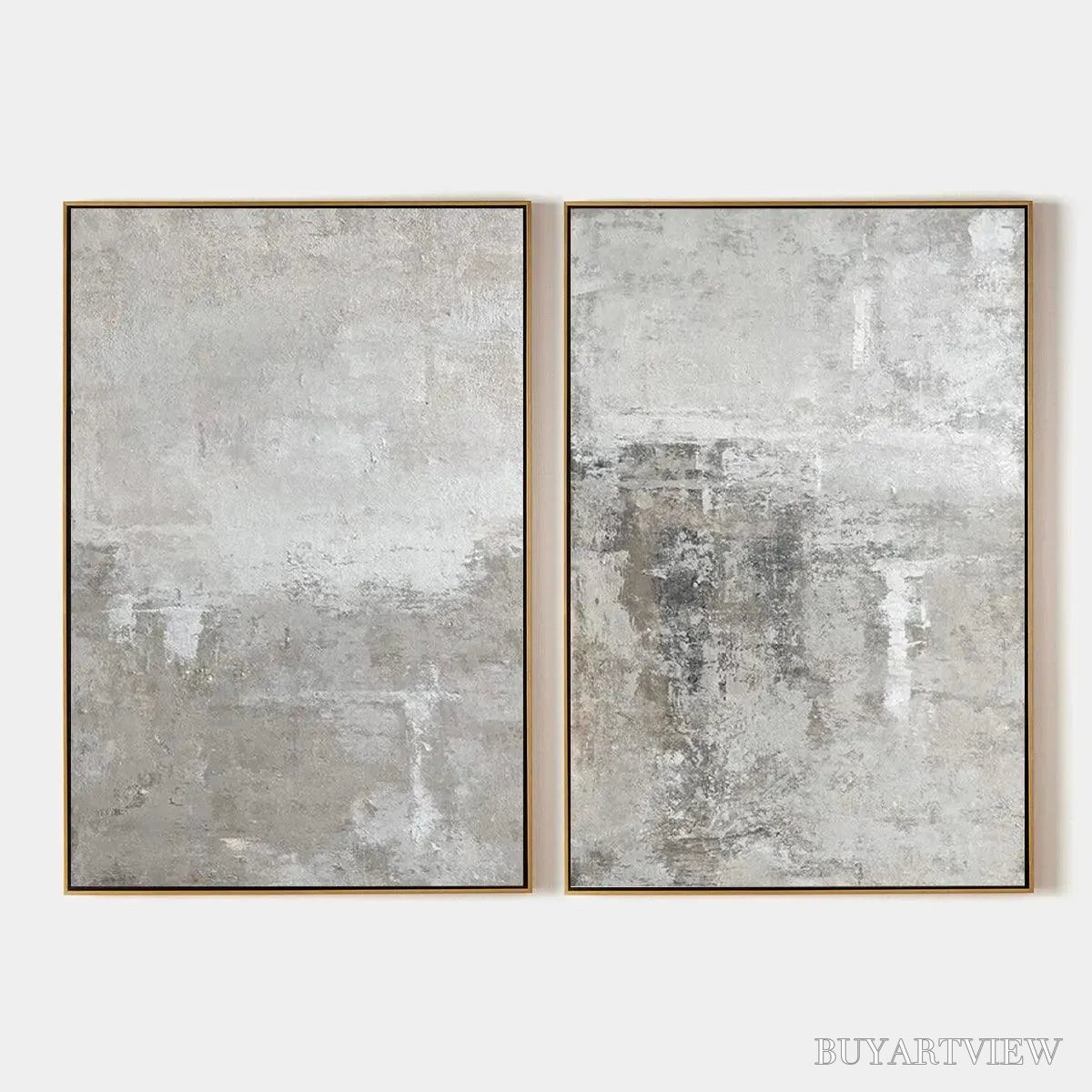 ARTOVITAS Grey Abstract Textured Diptych – Textured Abstract Painting Set of 2, Vertical - image 1