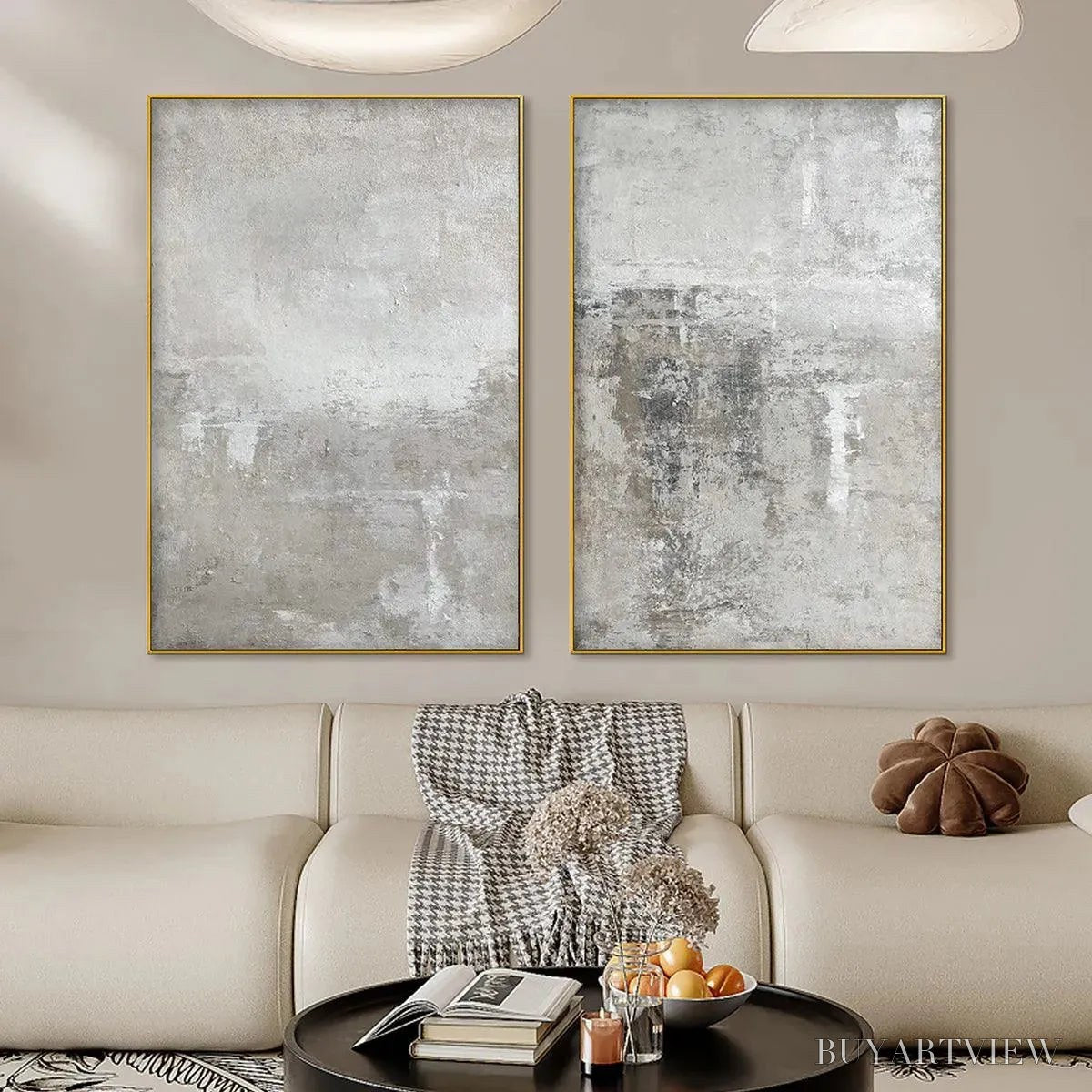ARTOVITAS Grey Abstract Textured Diptych – Textured Abstract Painting Set of 2, Vertical - image 2