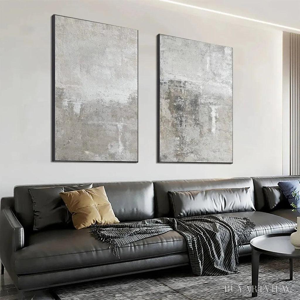 ARTOVITAS Grey Abstract Textured Diptych – Textured Abstract Painting Set of 2, Vertical - image 3
