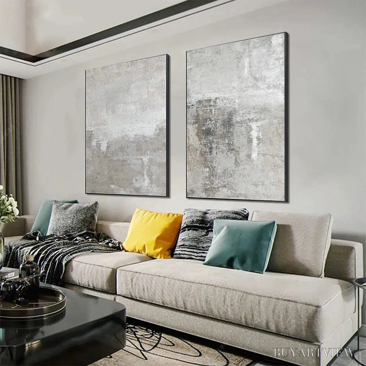 ARTOVITAS Grey Abstract Textured Diptych – Textured Abstract Painting Set of 2, Vertical - image 5