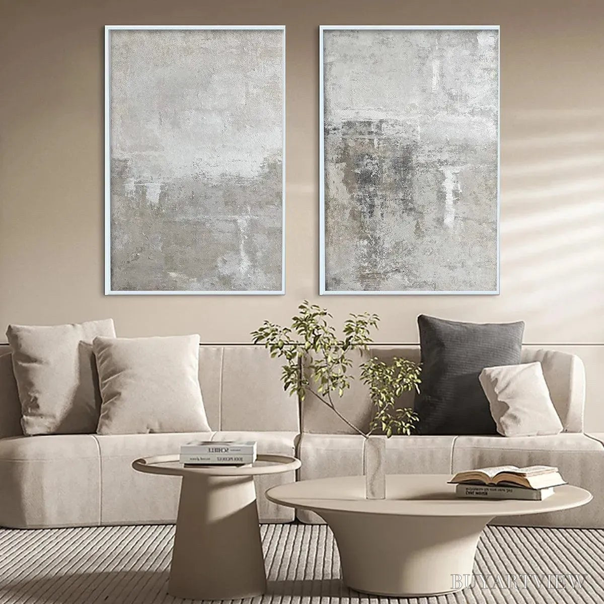 ARTOVITAS Grey Abstract Textured Diptych – Textured Abstract Painting Set of 2, Vertical - image 6