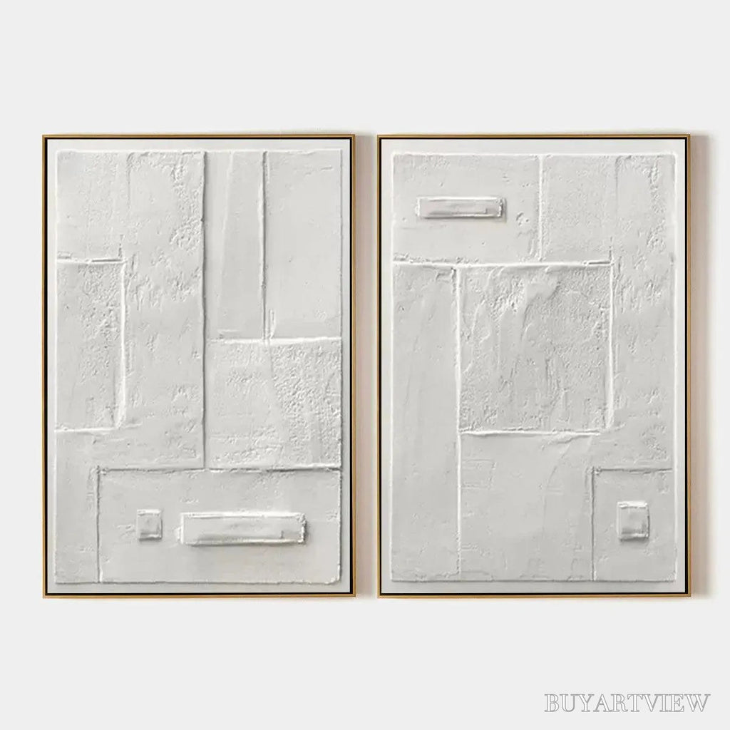 ARTOVITAS White Textured Vertical Diptych – Minimalist Textured Painting Set of 2, Vertical - image 1