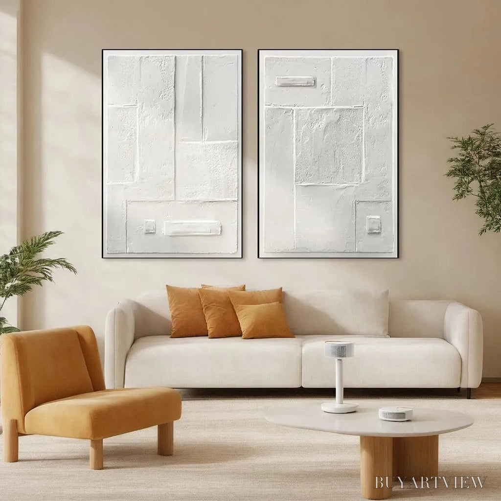 ARTOVITAS White Textured Vertical Diptych – Minimalist Textured Painting Set of 2, Vertical - image 2