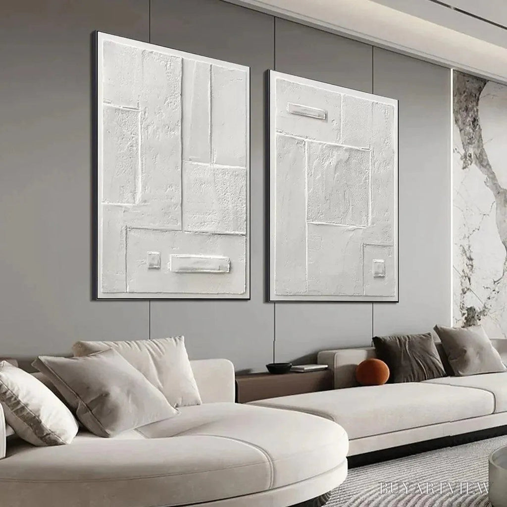 ARTOVITAS White Textured Vertical Diptych – Minimalist Textured Painting Set of 2, Vertical - image 4