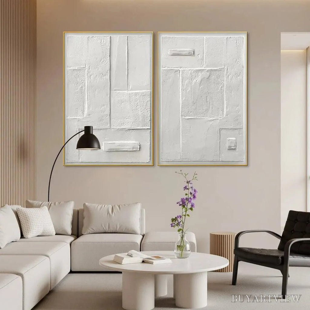 ARTOVITAS White Textured Vertical Diptych – Minimalist Textured Painting Set of 2, Vertical - image 5
