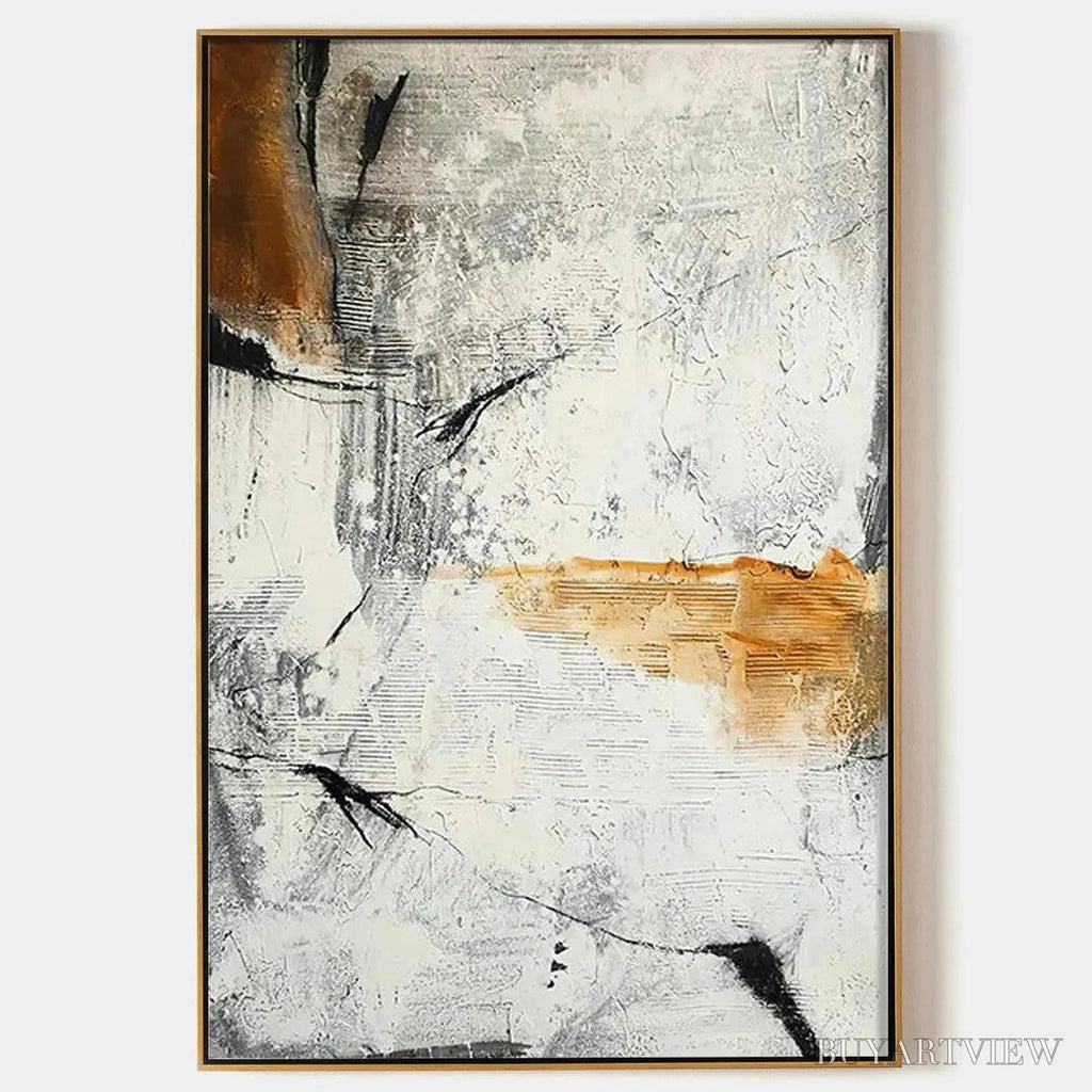 ARTOVITAS Textured Abstract in Brown and White – Modern Abstract Painting, Vertical - image 1