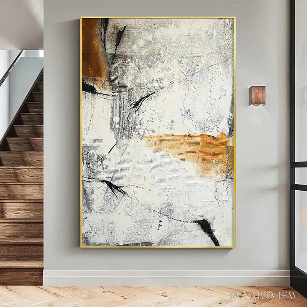 ARTOVITAS Textured Abstract in Brown and White – Modern Abstract Painting, Vertical - image 2