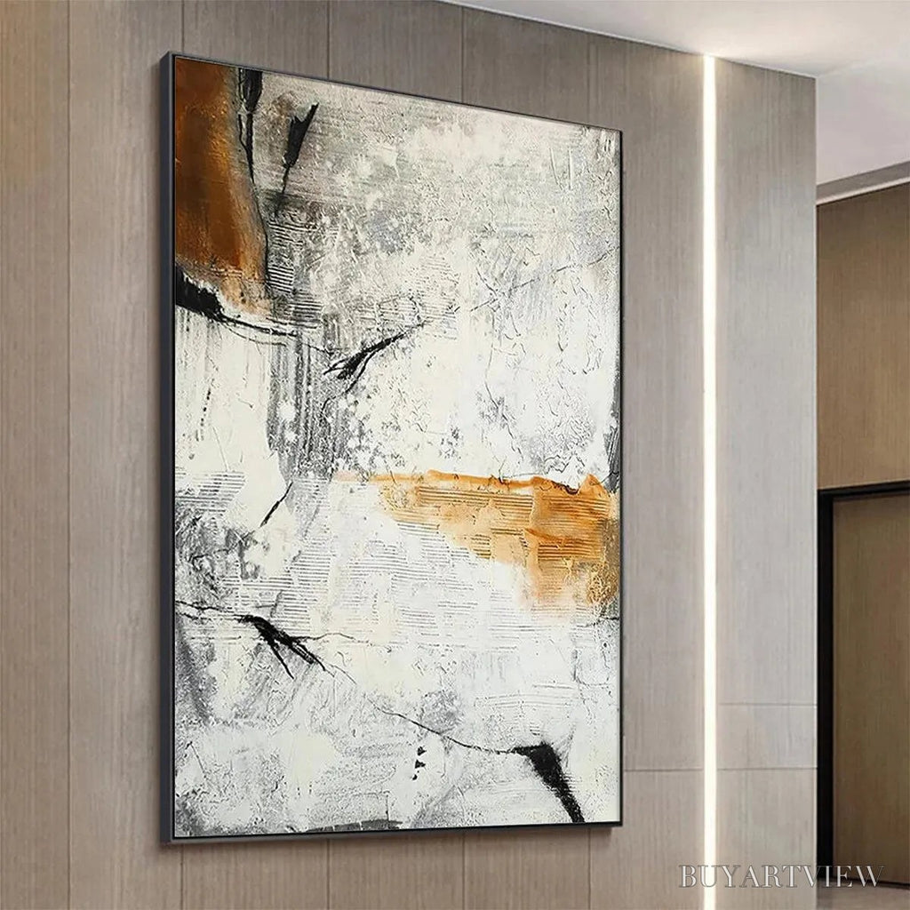 ARTOVITAS Textured Abstract in Brown and White – Modern Abstract Painting, Vertical - image 3