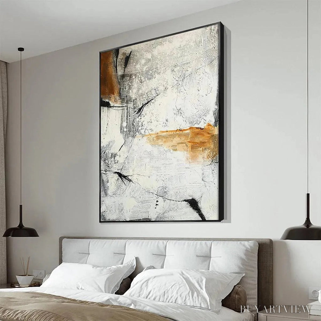 ARTOVITAS Textured Abstract in Brown and White – Modern Abstract Painting, Vertical - image 5
