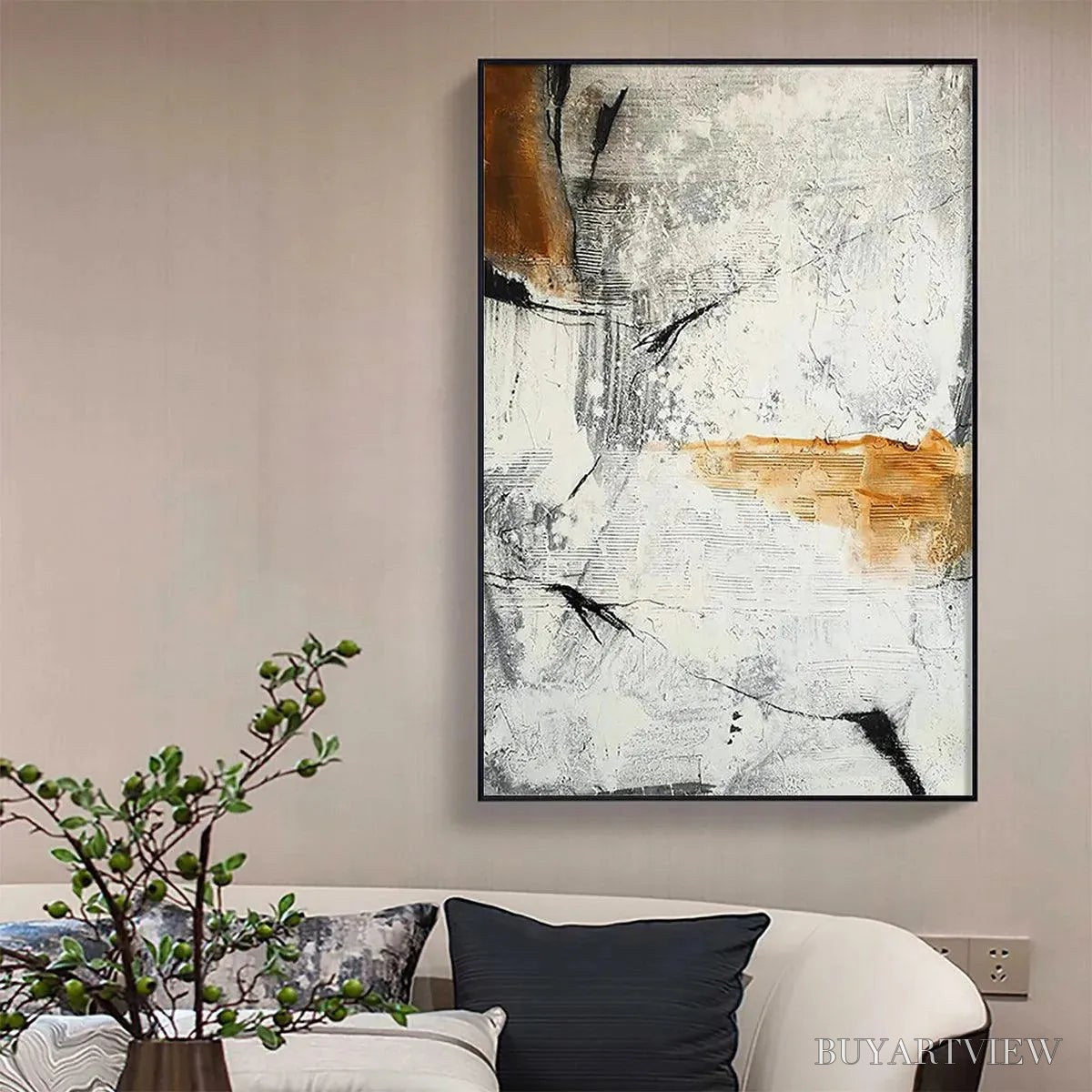 ARTOVITAS Textured Abstract in Brown and White – Modern Abstract Painting, Vertical - image 6