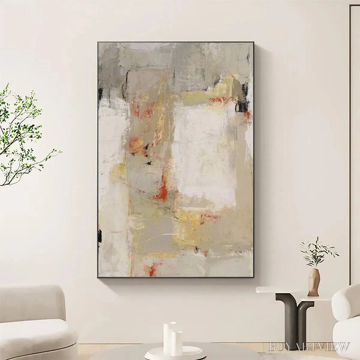 ARTOVITAS Neutral Abstraction – Minimalist Abstract Painting, Vertical - image 2