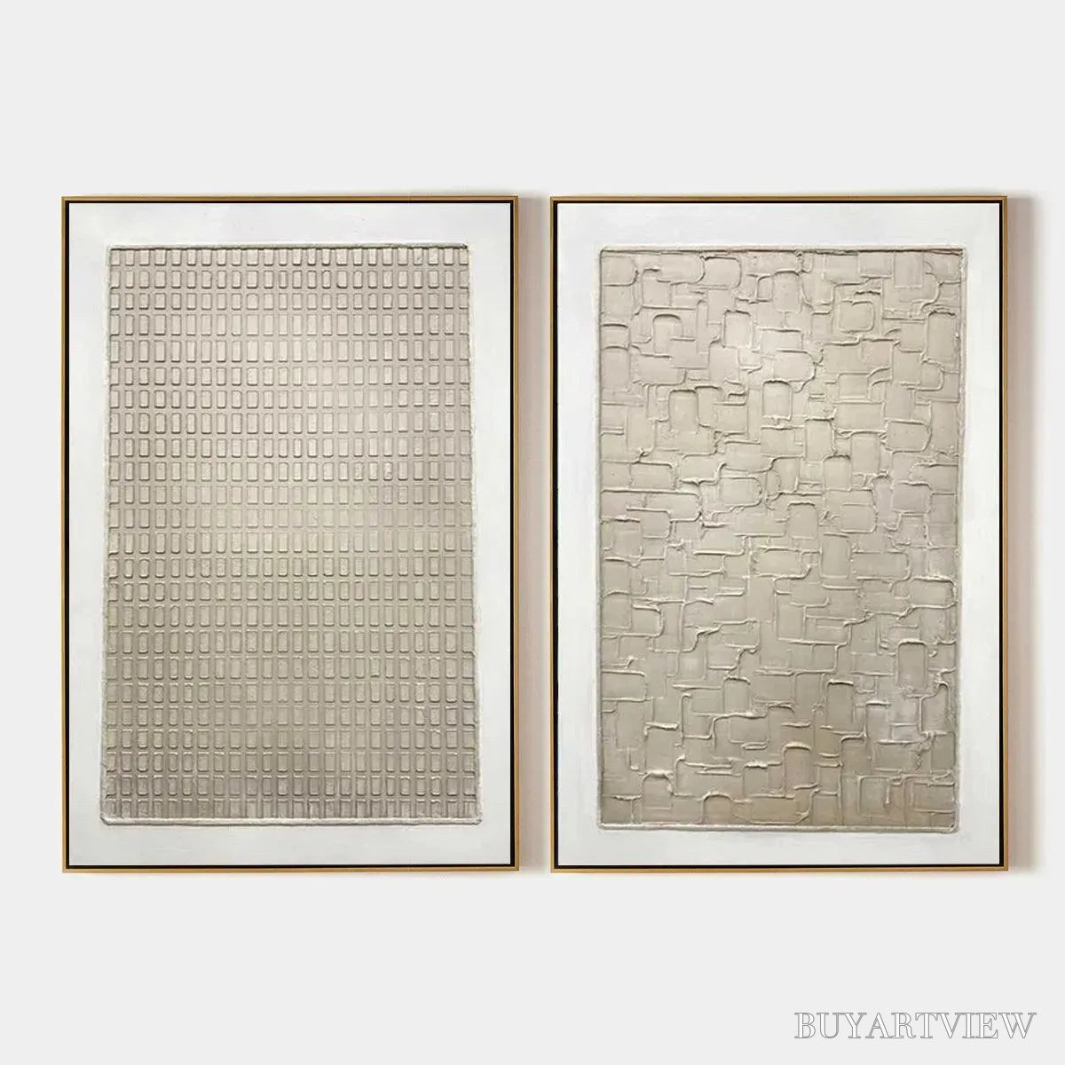 ARTOVITAS Textured Beige Grid Set – Minimalist Textured Painting Set of 2 - image 1