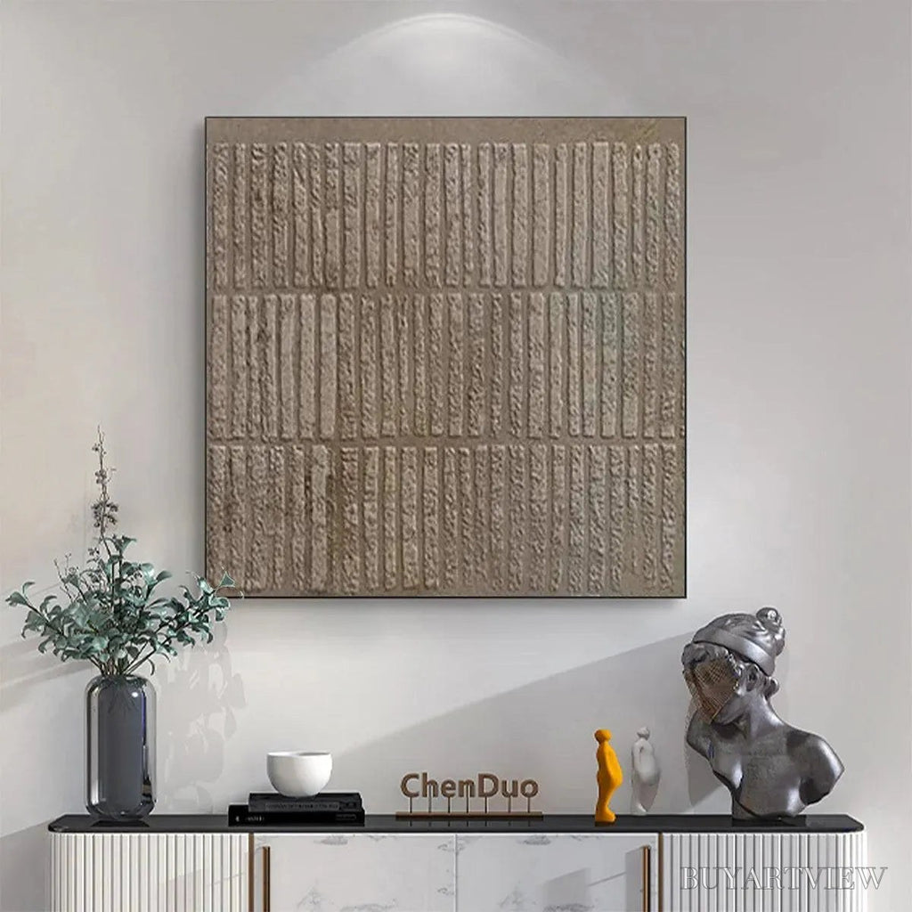ARTOVITAS Textured Brown Grid – Minimalist Textured Painting - image 2