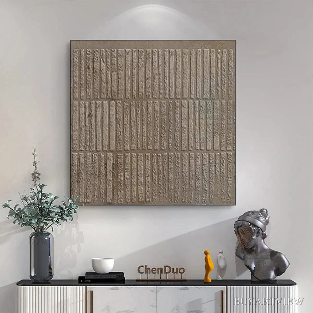 ARTOVITAS Textured Brown Grid – Minimalist Textured Painting - image 2